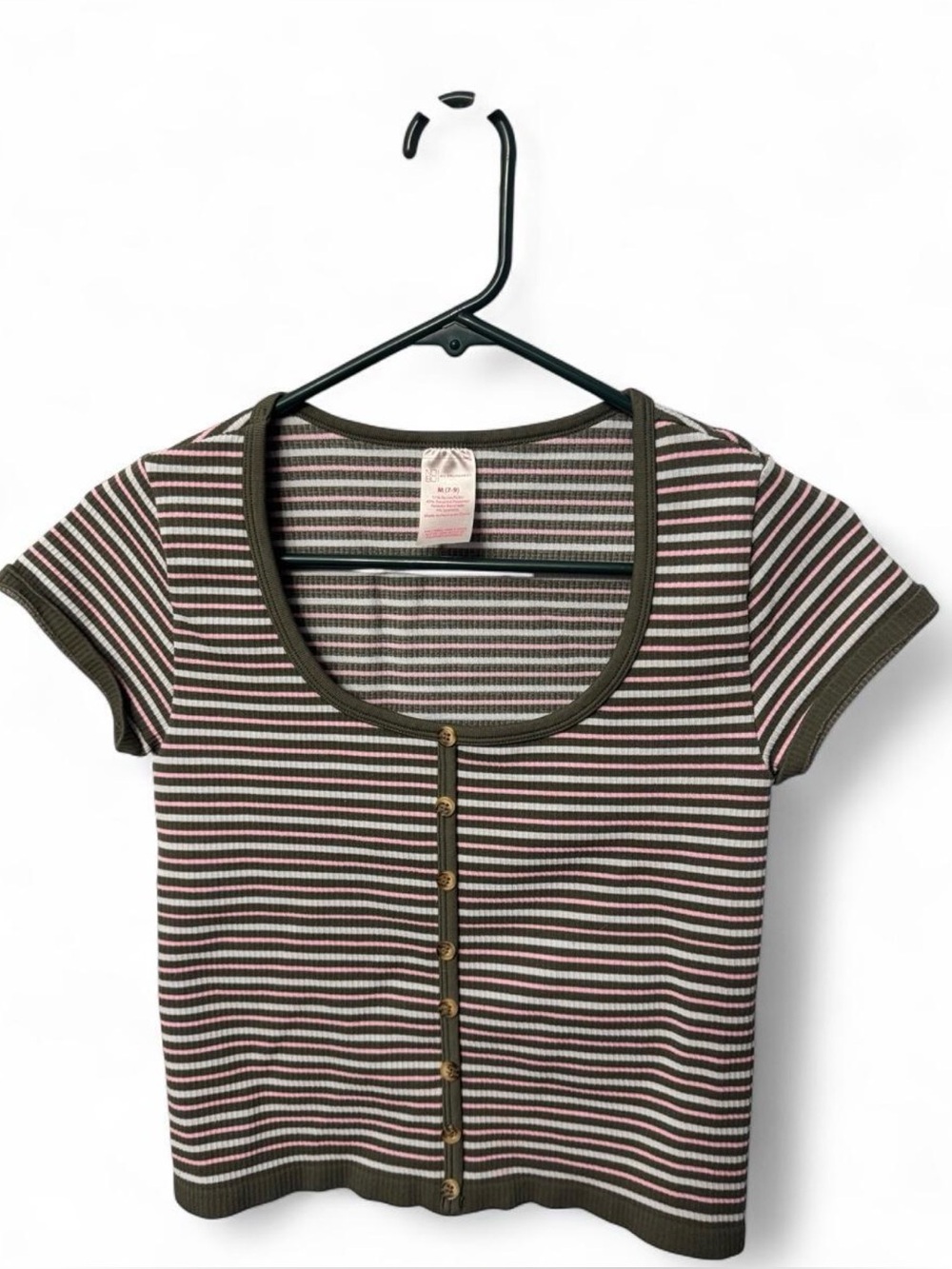 No Boundaries Y2K Striped Button Front Baby Tee Medium
